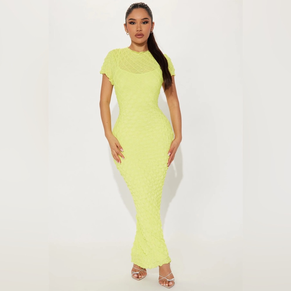 Fashion Nova Jazmine Textured Maxi Dress Lime